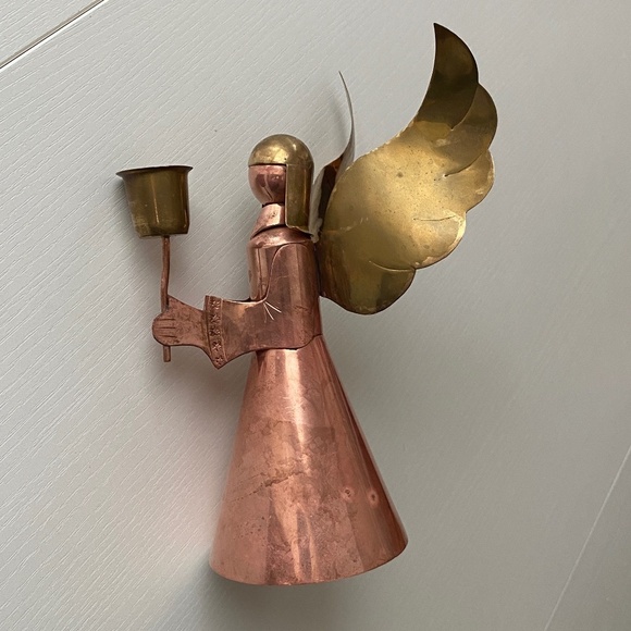 Vintage Golden Brass and Copper Angel Candle Holder O/S - Picture 9 of 14